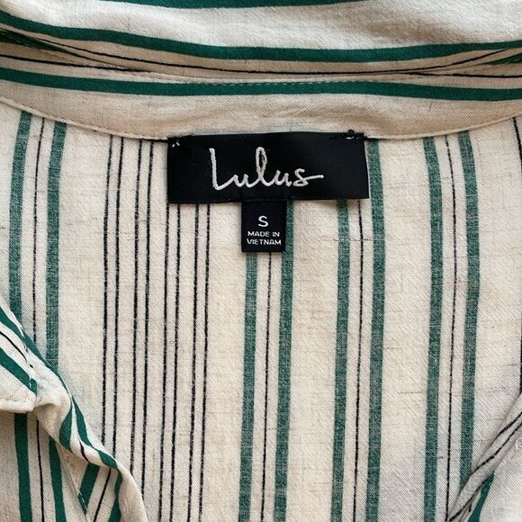 Lulus Back to Classics Green and White Striped Midi Shirt Dress Linen Blend S - Picture 8 of 14